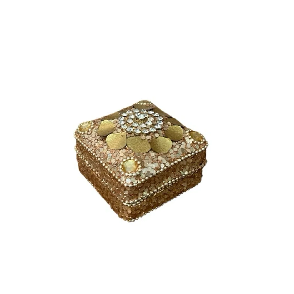 Gold Beaded Trinket Box Sequins Jewelry Box 18th Century Colonial Reenactment